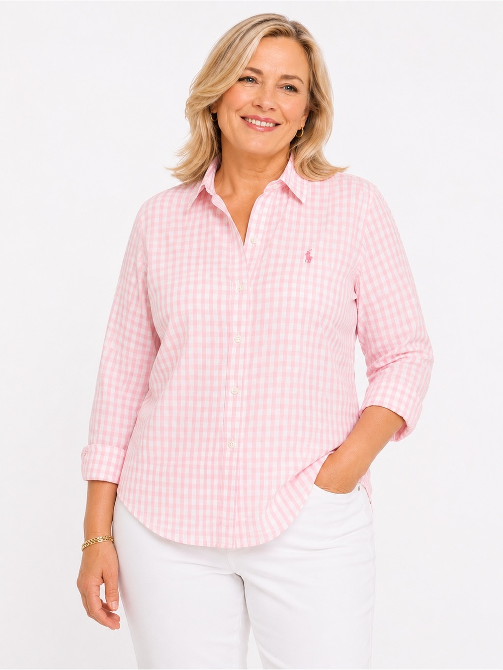 Ralph Lauren Women’s Pink Gingham Button-Down Shirt 100% Cotton